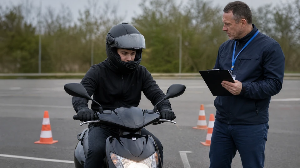 Cours de conduite sur le motordrome, école de moto